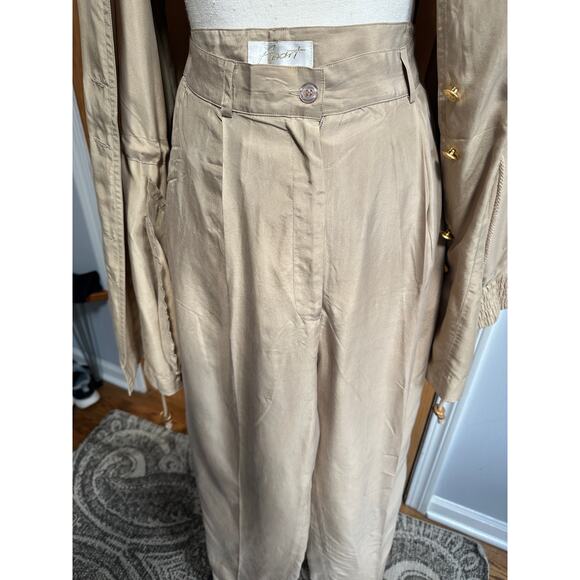 Vintage 80s/90s Apart 100% Silk 2 Piece Set Jacket & Pants Women’s Medium Beige - Picture 8 of 16